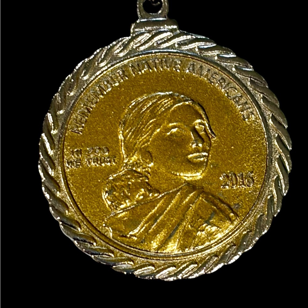 American Indian Relief Council  2016 Sacajawea Coin Token Chain Link Necklace